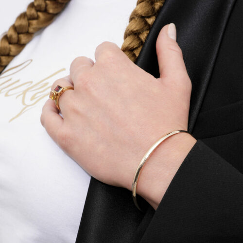 Bracelet Jonc Demi Plat Or Jaune 18 carats