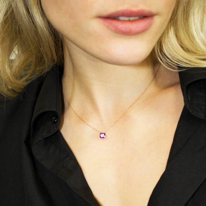 Collier Or Pierre Fine Coussin