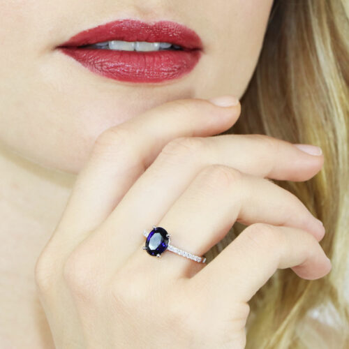 Bague Saphir Bleu Diamant