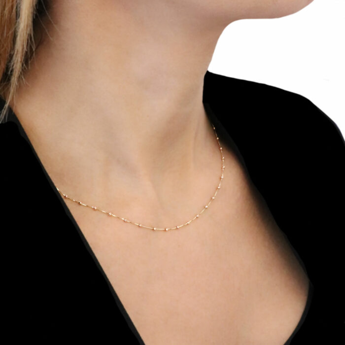 Collier fine chaine boules or