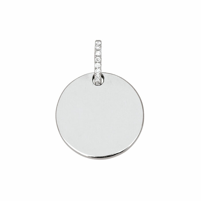 Pendentif medaille or blanc diamant