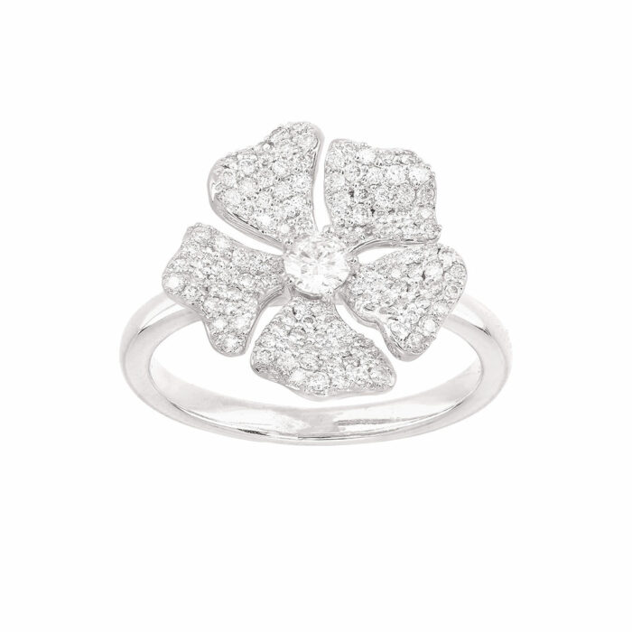 bague fleur diamant or blanc