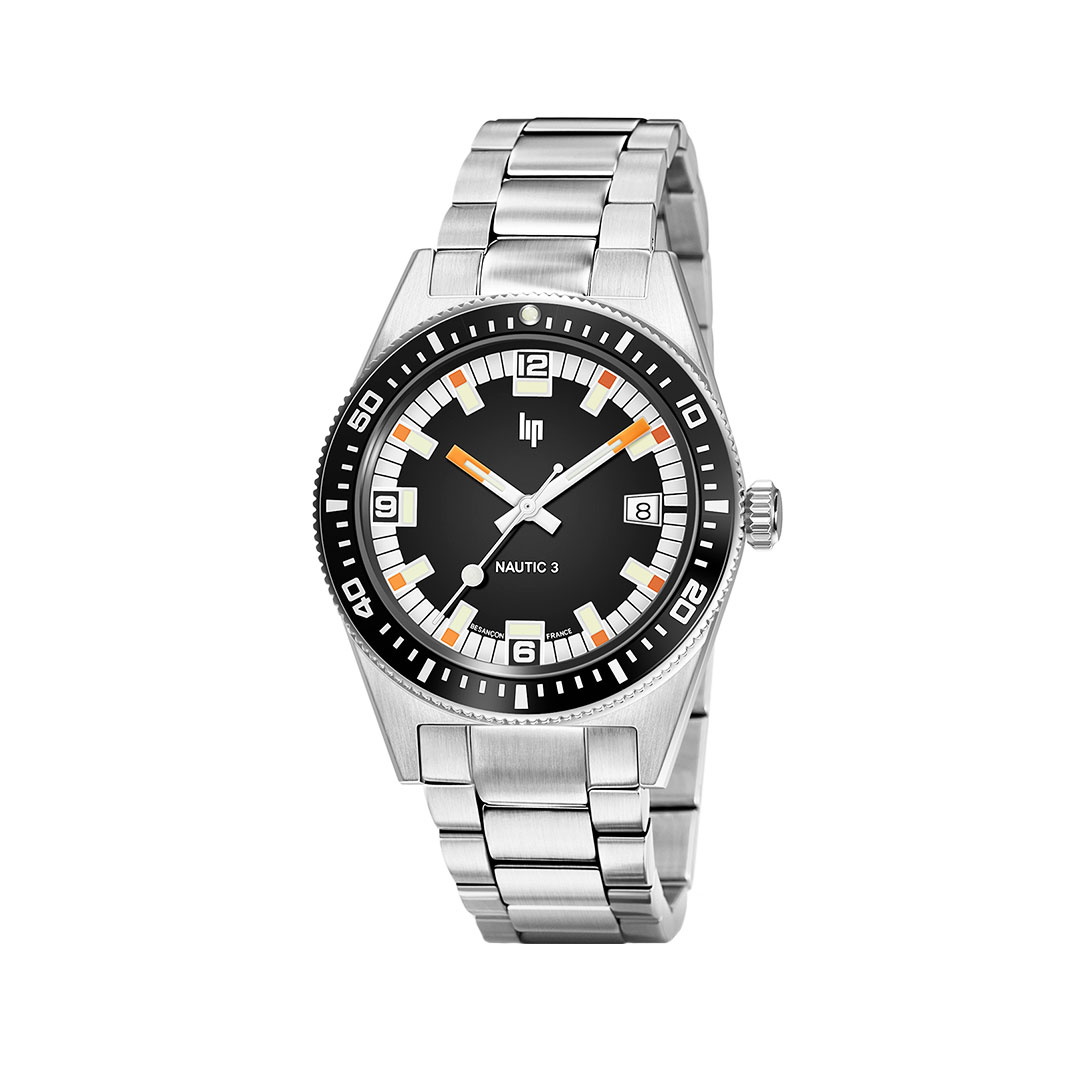 montre lip nautic 3 noir acier 671852