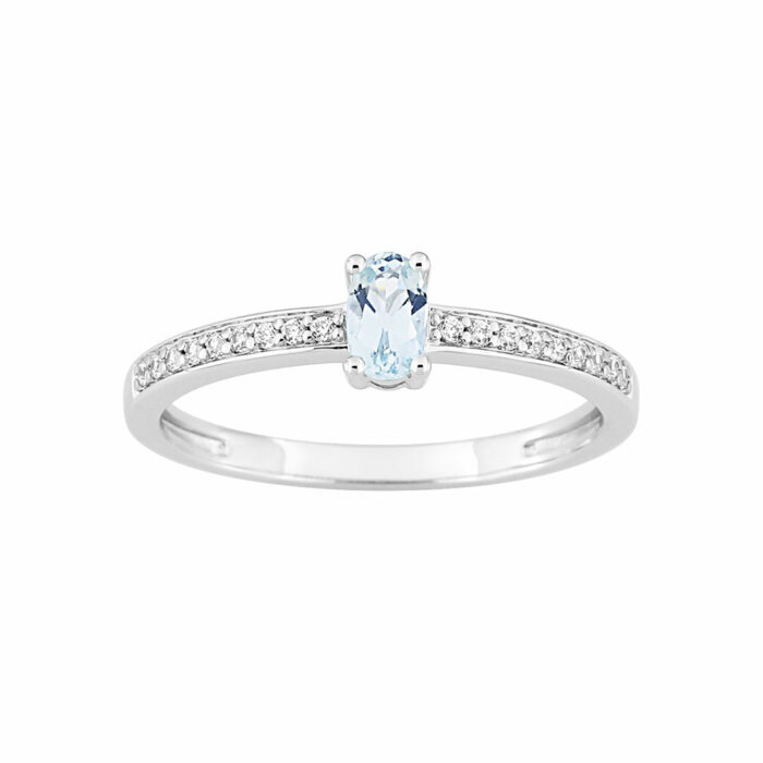 Bague Aigue-Marine Diamants or Blanc
