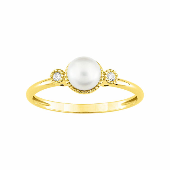 Bague perle diamant or jaune