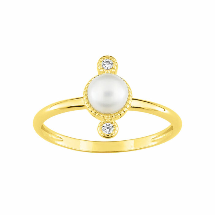 Bague perle diamant or jaune