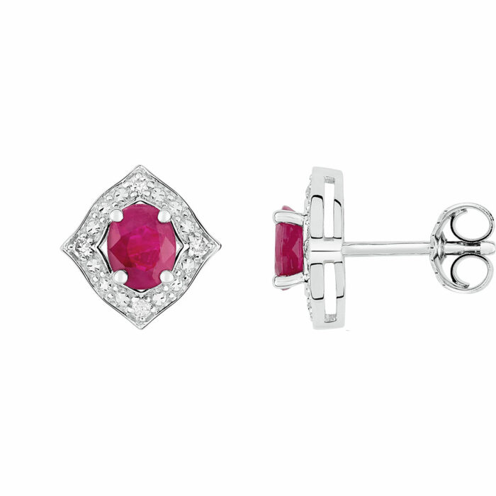 boucles d'oreilles rubis ovale diamant