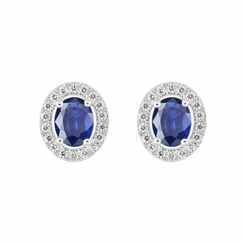 boucles d'oreilles saphir ovale diamant