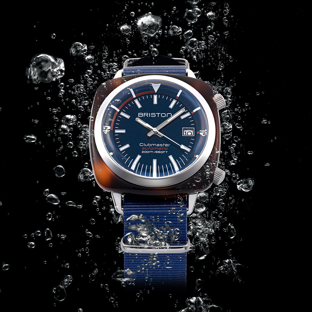 Boucles d’Oreilles Silhouette #2 – Or Blanc 18 carats Briston Clubmaster Diver Blue Watch