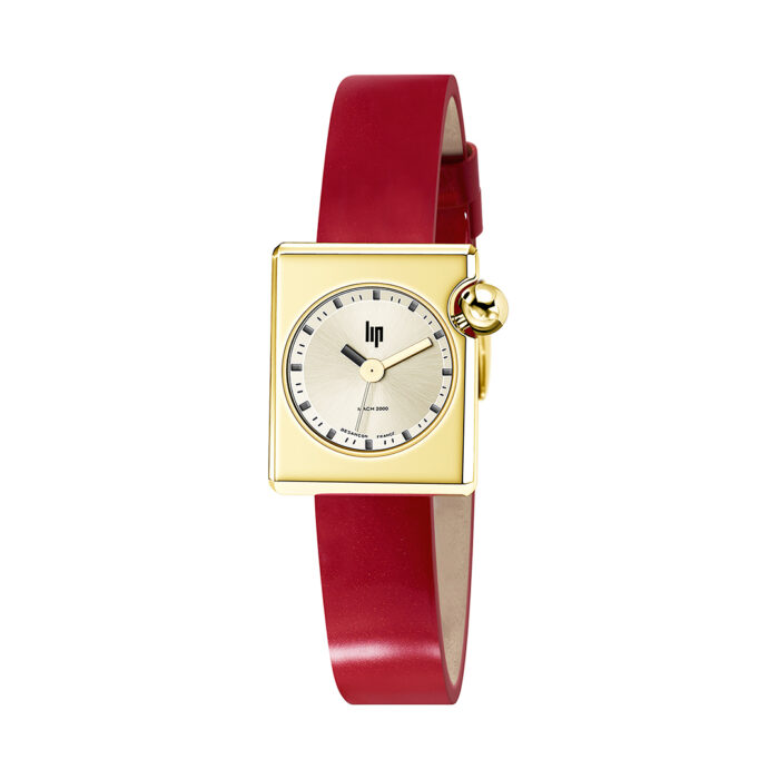 Montre Lip Mach 2000 Mini Square Rouge Doré 671186