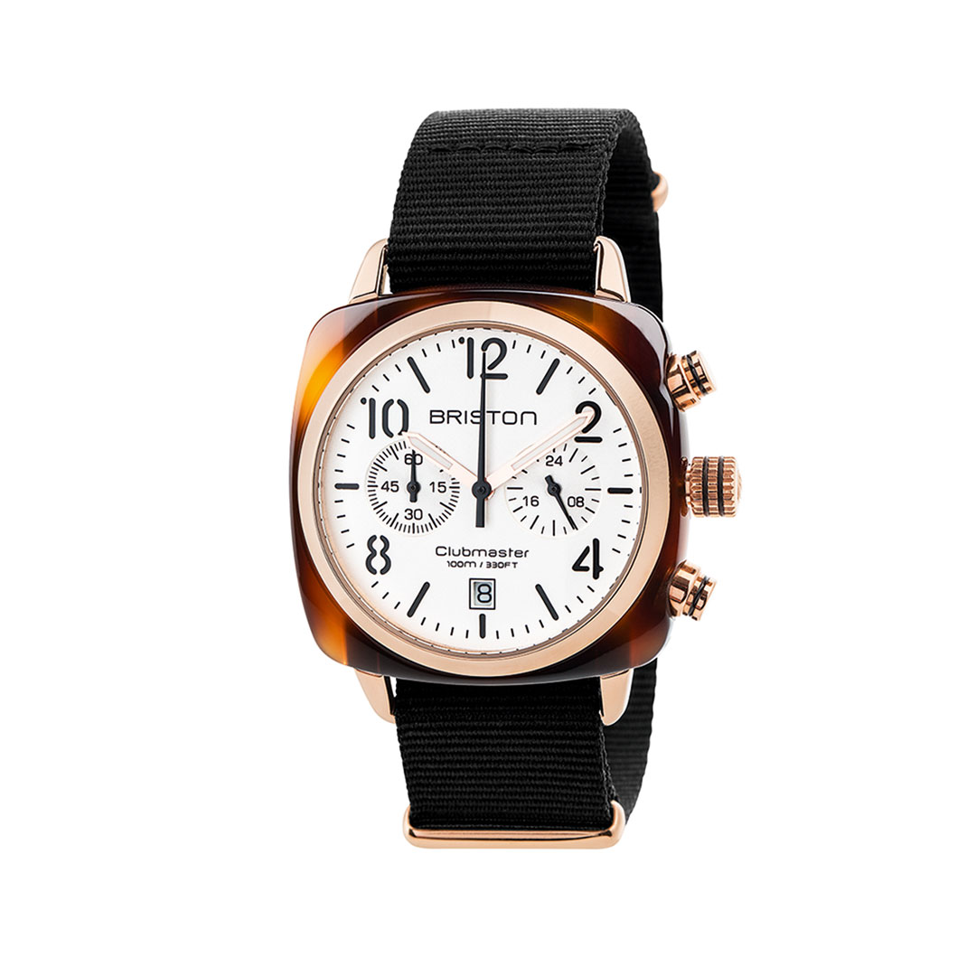 briston-Clubmaster-Chronodate-acier-&-PVD-or-rose-40-mm17140.PRA.T.2.NB Montre Briston Clubmaster Classic noir or rose