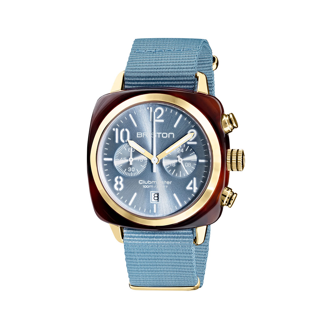briston-Clubmaster-Chronodate-acier-&-PVD-or-rose-40-mm19140.PYA.T.25.NIB Montre Briston Clubmaster Gold Bleu Glacier