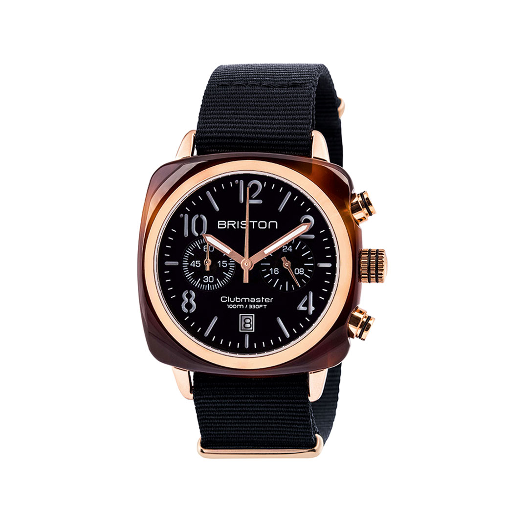 briston- clubmaster-chronodate-acier-&-PVD-or-rose-40-mm-14140.PRA.T.1.NB Montre Briston Clubmaster Classic Rose Gold Noir