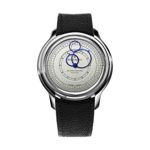 montre beaubleu seconde francaise blanc cuir noir