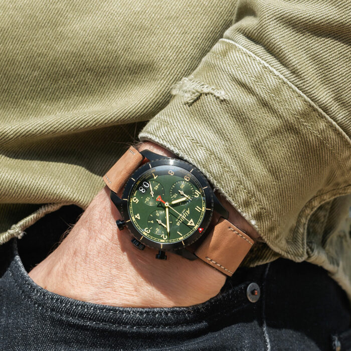 Montre Alpina Pilot Cuir Cadran Vert