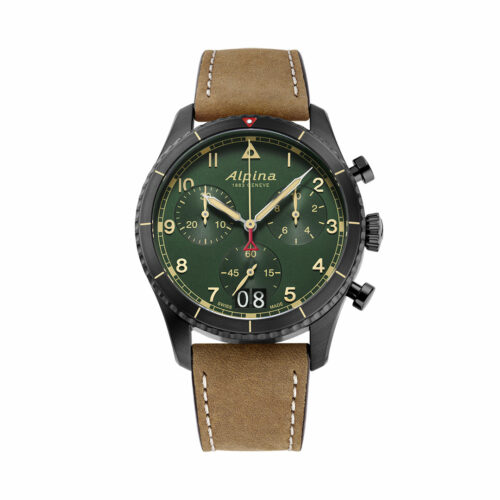 Montre Alpina Startimer Pilot Cuir Cadran Vert AL-372GR4FBS26
