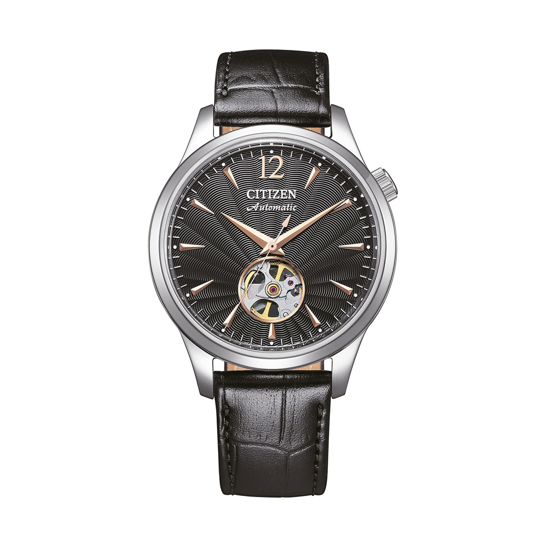 NH9131-14E-citizen-montre-open-heart-noir Montre Citizen Platform Classic Open Heart Cuir Noir NH9131-14E