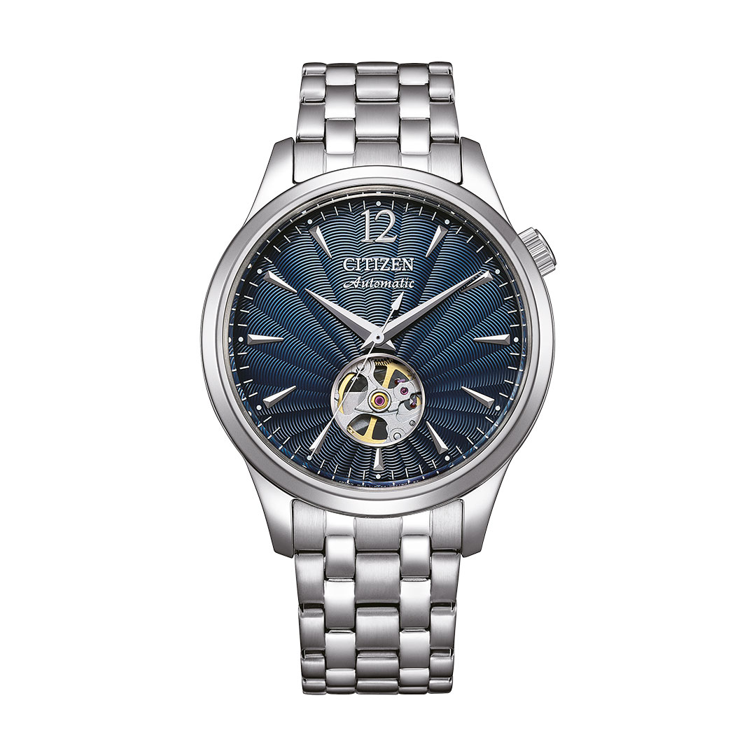 NH9131-73L-montre-ctitizen-acier-open-heart Montre Citizen Platform Classic Open Heart Acier Bleu NH9131-73L