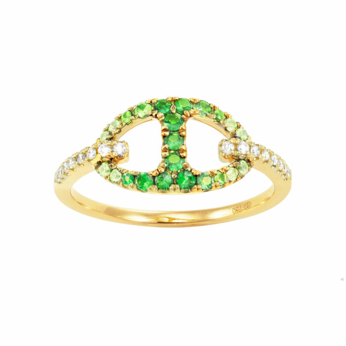 Bague Maillon - Diamant Grenat Saphir Vert
