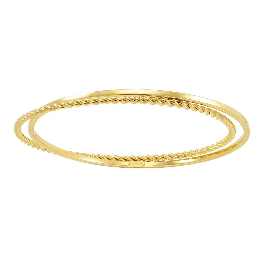 double-jonc-or-torsade-rectangle-or Double Bracelet Jonc Torsadé & Rectangle
