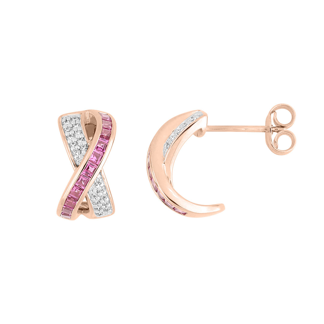 boucles-27220 Demi Créoles Or Rose Diamant Rubis