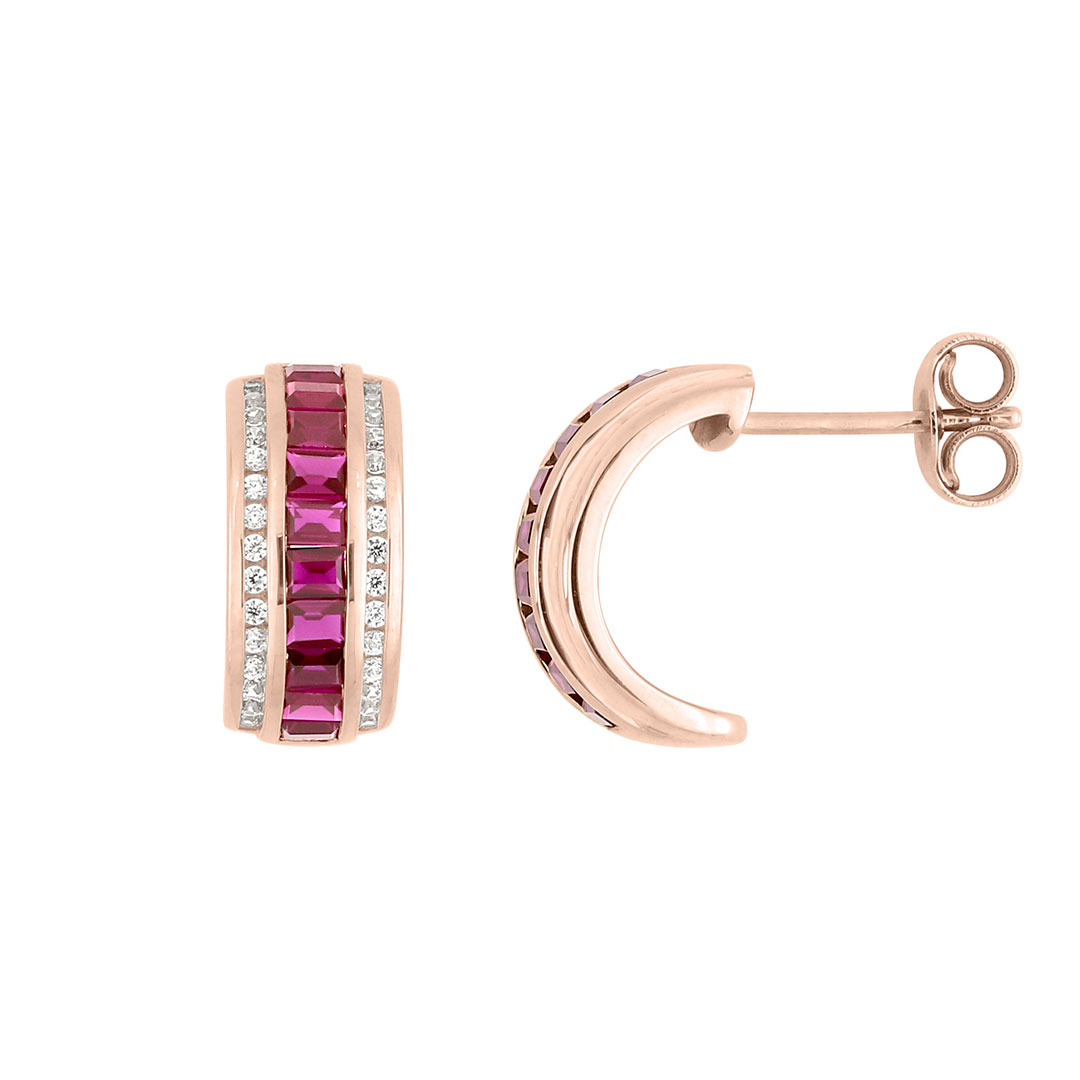 boucles-27221 Demi Créoles Or Rose Diamant Rubis