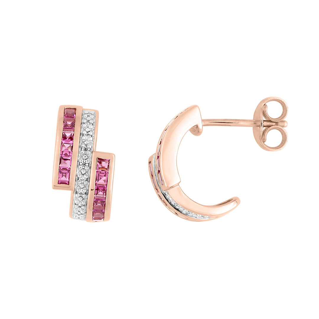boucles-27222 Demi Créoles Or Rose Diamant Rubis
