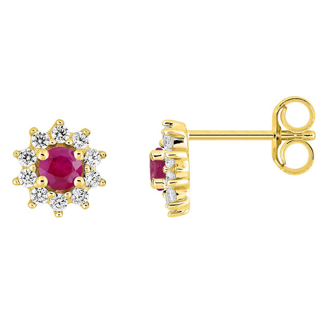boucles-27433-rubis Boucles d'oreilles marguerite rubis rond