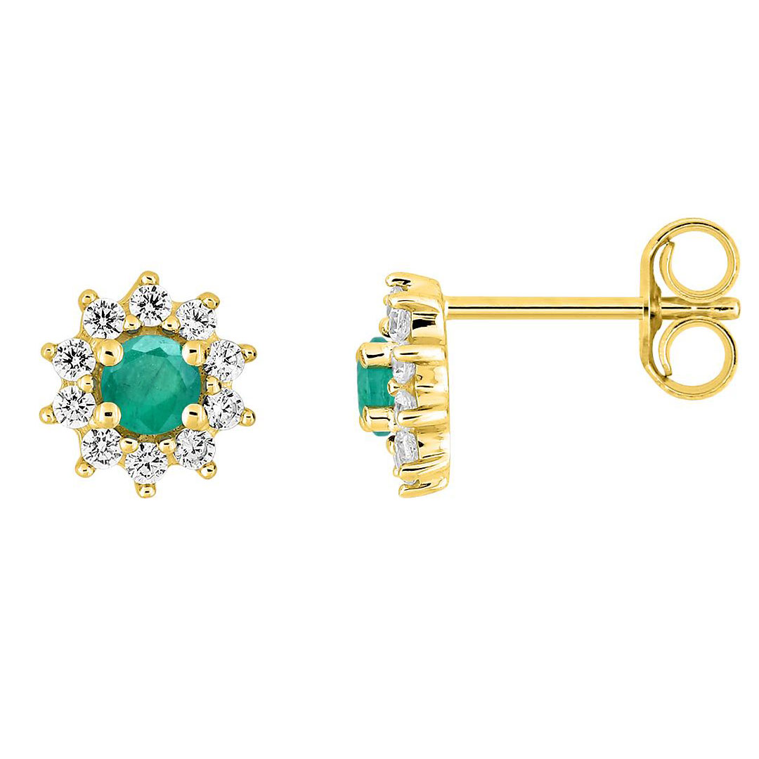 boucles-27433 Boucles d'oreilles marguerite emeraude rond