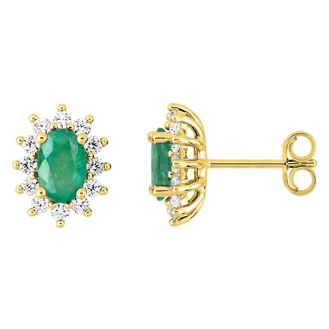 boucles-27434 Boucles d'oreilles marguerite emeraude ovale