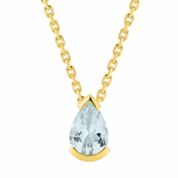 Collier Poire Aigue marine Or jaune