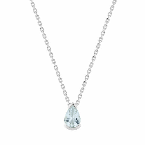 Collier Poire Aigue marine Or blanc