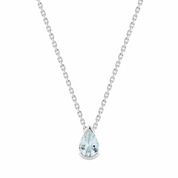 Collier Poire Aigue marine Or blanc