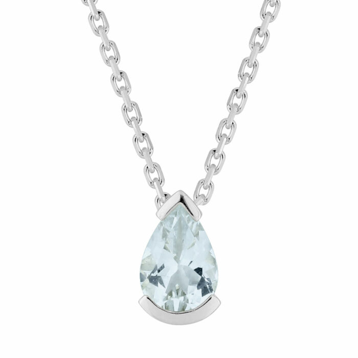 Collier Poire Aigue marine Or blanc