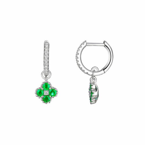 Mini Créoles Trèfle Emeraude Diamant