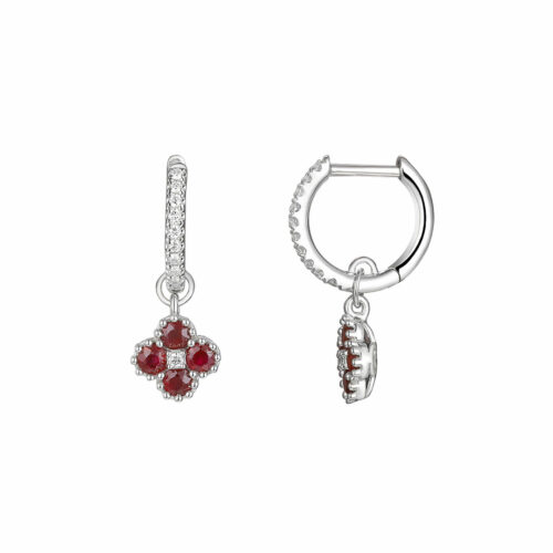 Mini Créoles Trèfle Rubis Diamant