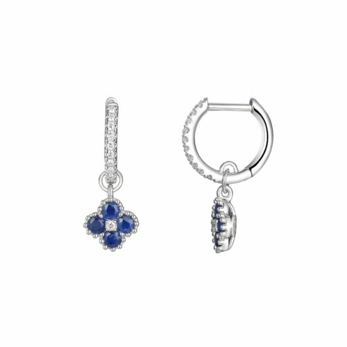Mini Créoles Trèfle Saphir Diamant